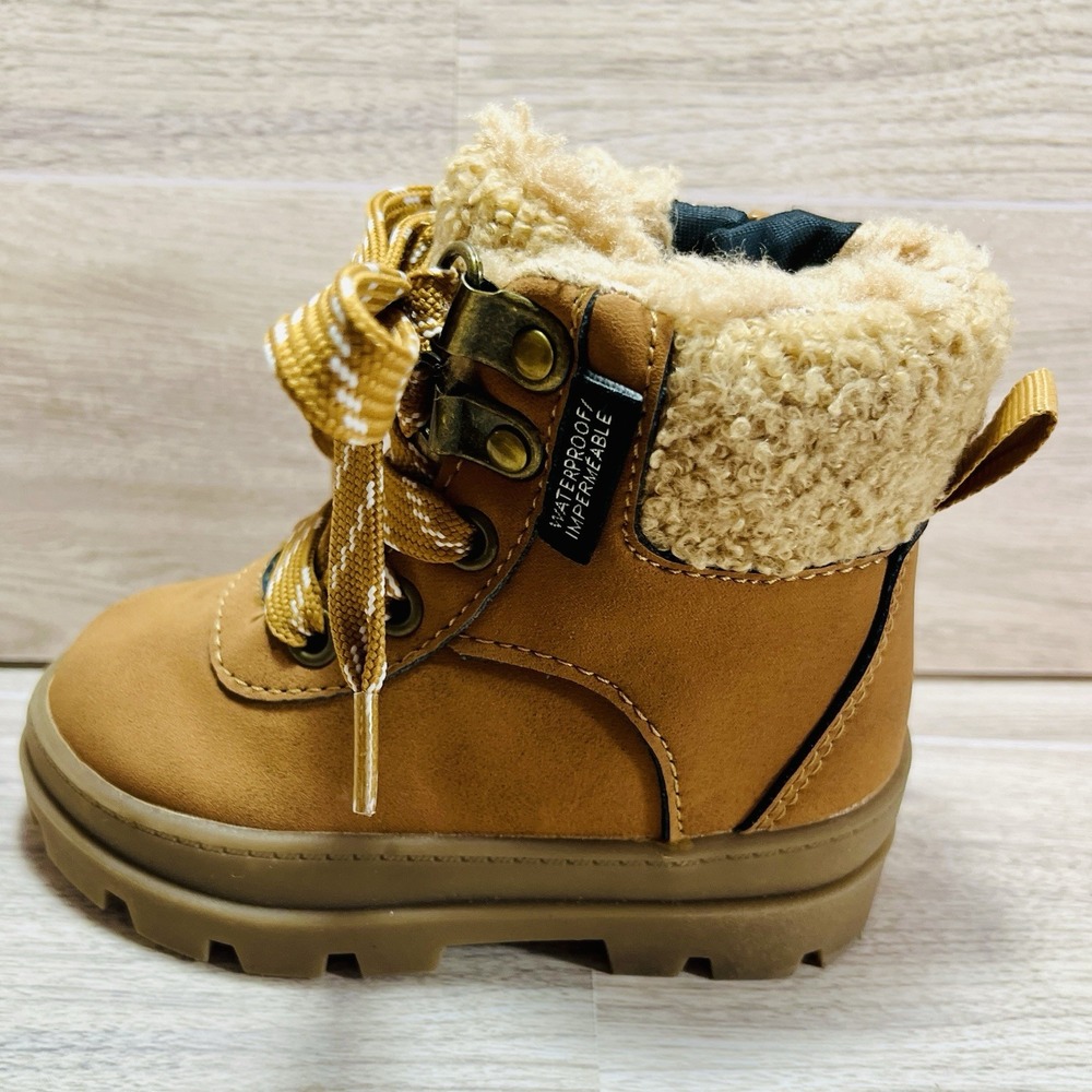 Winter Boots Waterproof Baby Size 2.5-3.5 H&M Brown Warm Soft Faux Fur Lace Zip - Picture 3 of 11